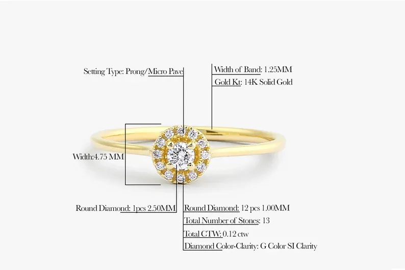 0.12CTW Halo Lab Grown Diamond Promise Wedding Ring