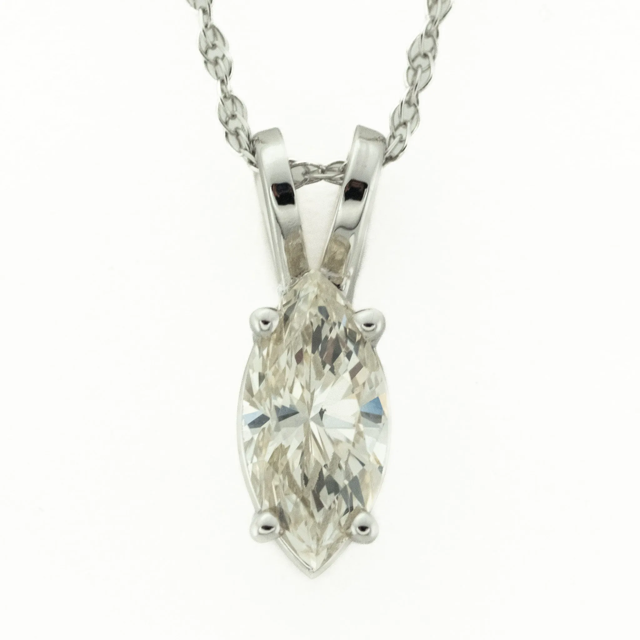 0.93ctw Marquise Diamond Solitaire Pendant with 18" Fine Chain in 14K White Gold