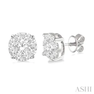 1 1/2 Ctw Lovebright Round Cut Diamond Earrings in 14K White Gold