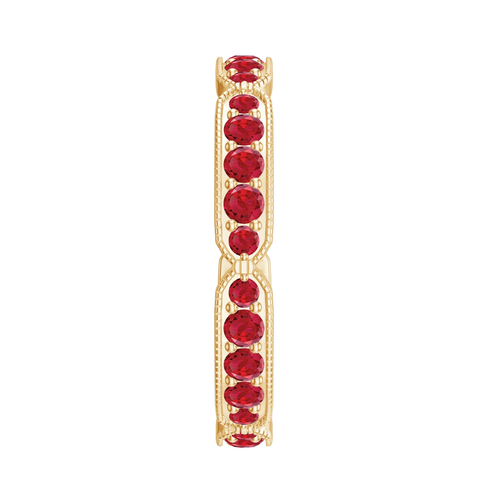 1 CT Created Ruby Eternity Band Ring with Gold Milgrain Details