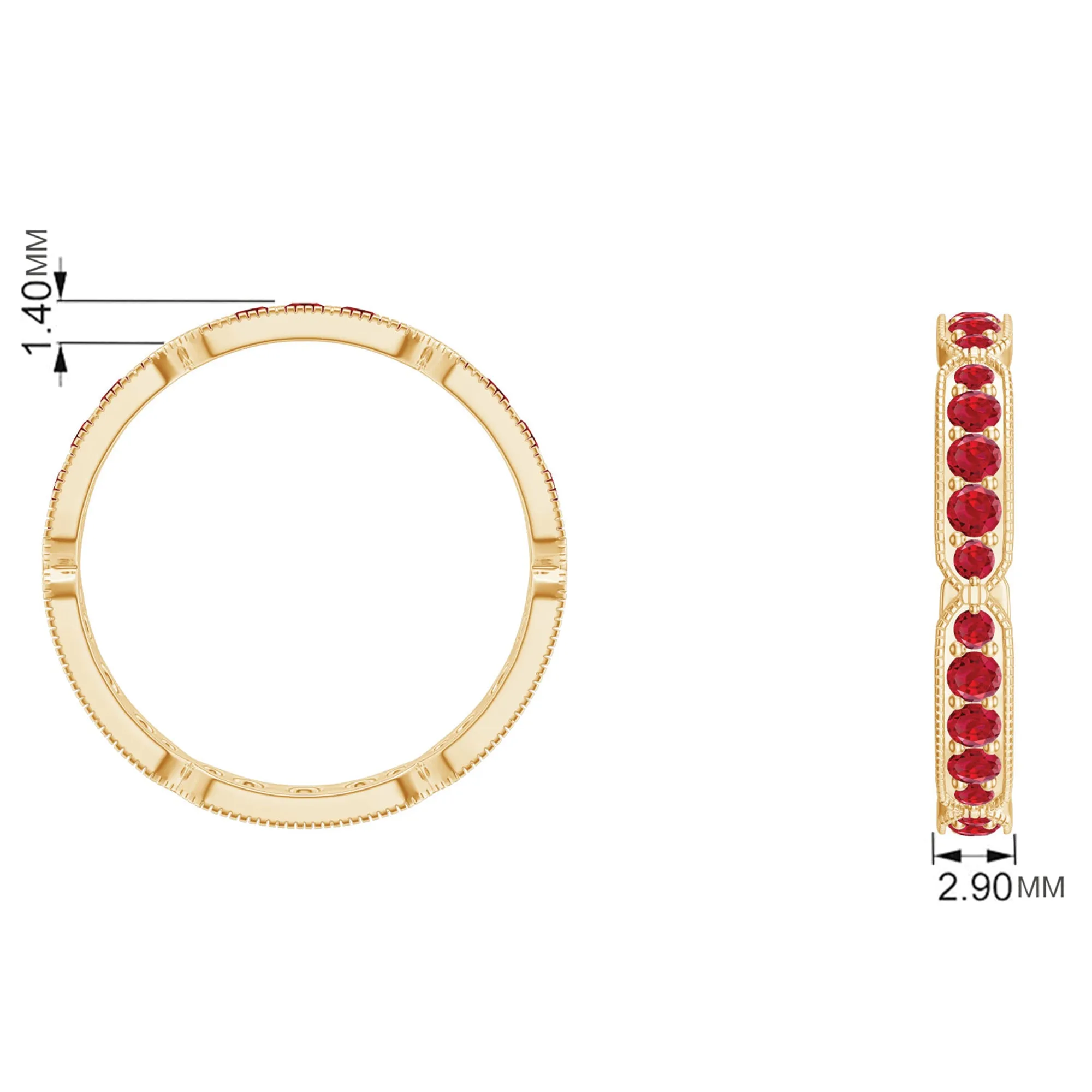 1 CT Created Ruby Eternity Band Ring with Gold Milgrain Details