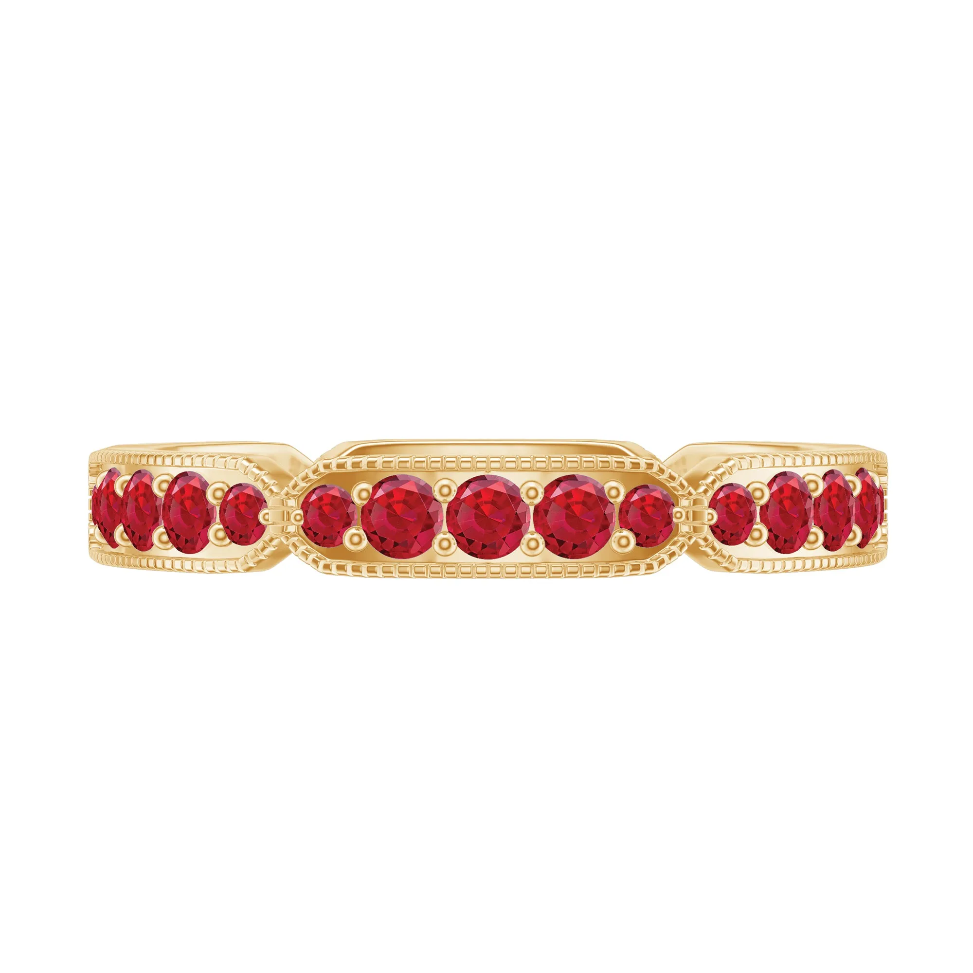 1 CT Created Ruby Eternity Band Ring with Gold Milgrain Details