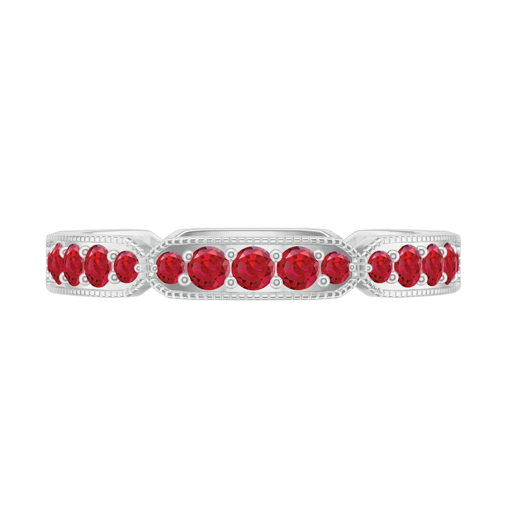 1 CT Created Ruby Eternity Band Ring with Gold Milgrain Details