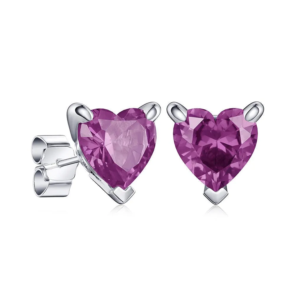 1 CT. Heart Shaped Birthstone Gemstone Stud Earrings