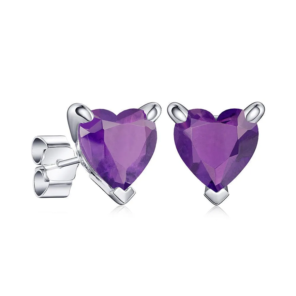 1 CT. Heart Shaped Birthstone Gemstone Stud Earrings