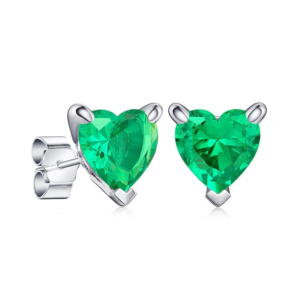 1 CT. Heart Shaped Birthstone Gemstone Stud Earrings