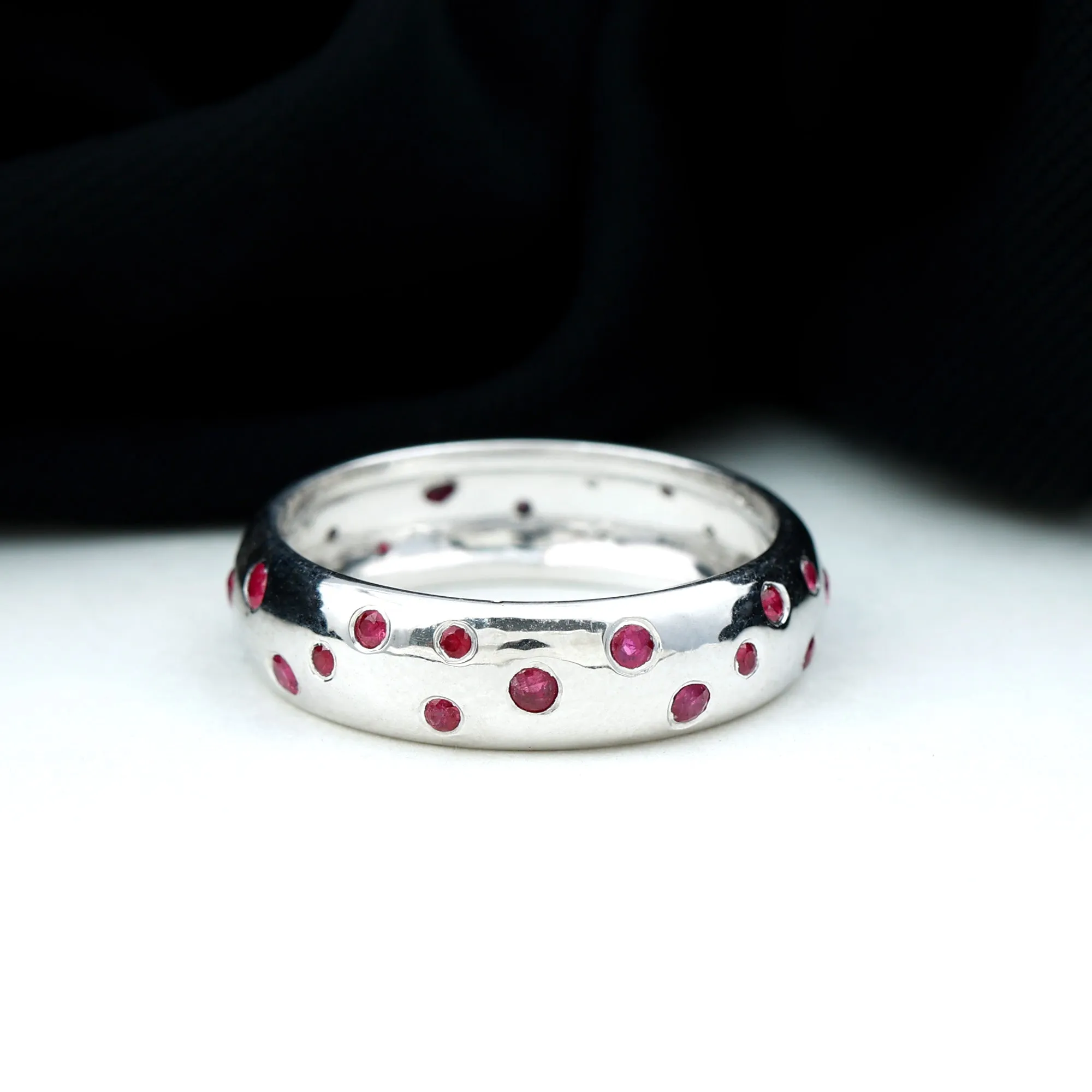 1 CT Scattered Ruby Silver Band Ring