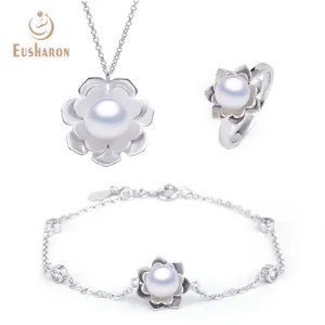 10 PCS Lotus Flower Edison Freshwater Pearl Pendant Necklace Bracelet Ring Jewelry Set