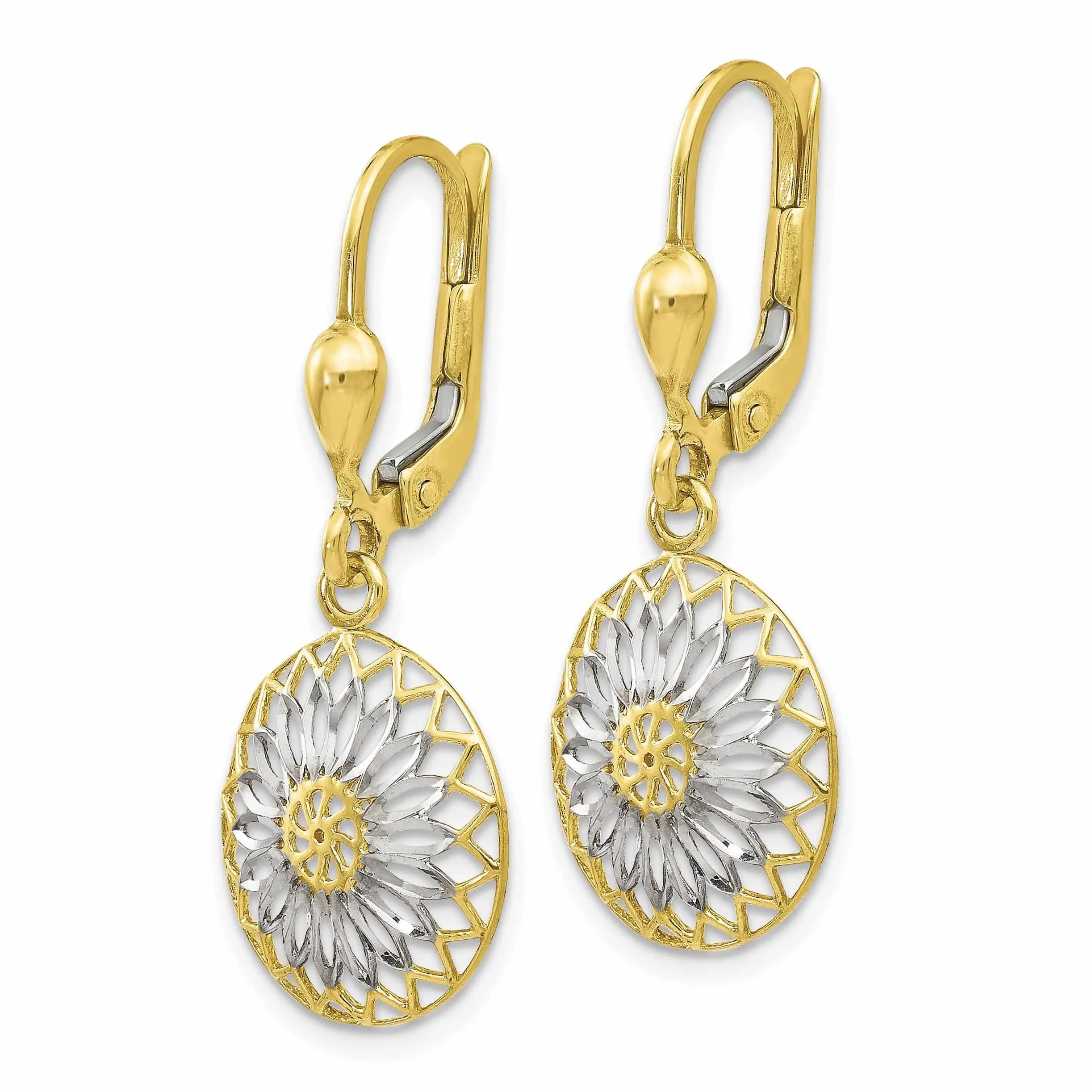 10k Two Tone Gold Leverback Earrings