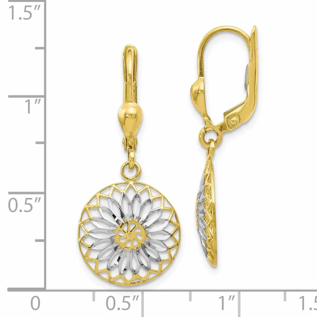 10k Two Tone Gold Leverback Earrings