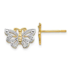 10K Yellow Gold & Rhodium Butterfly Post Earrings