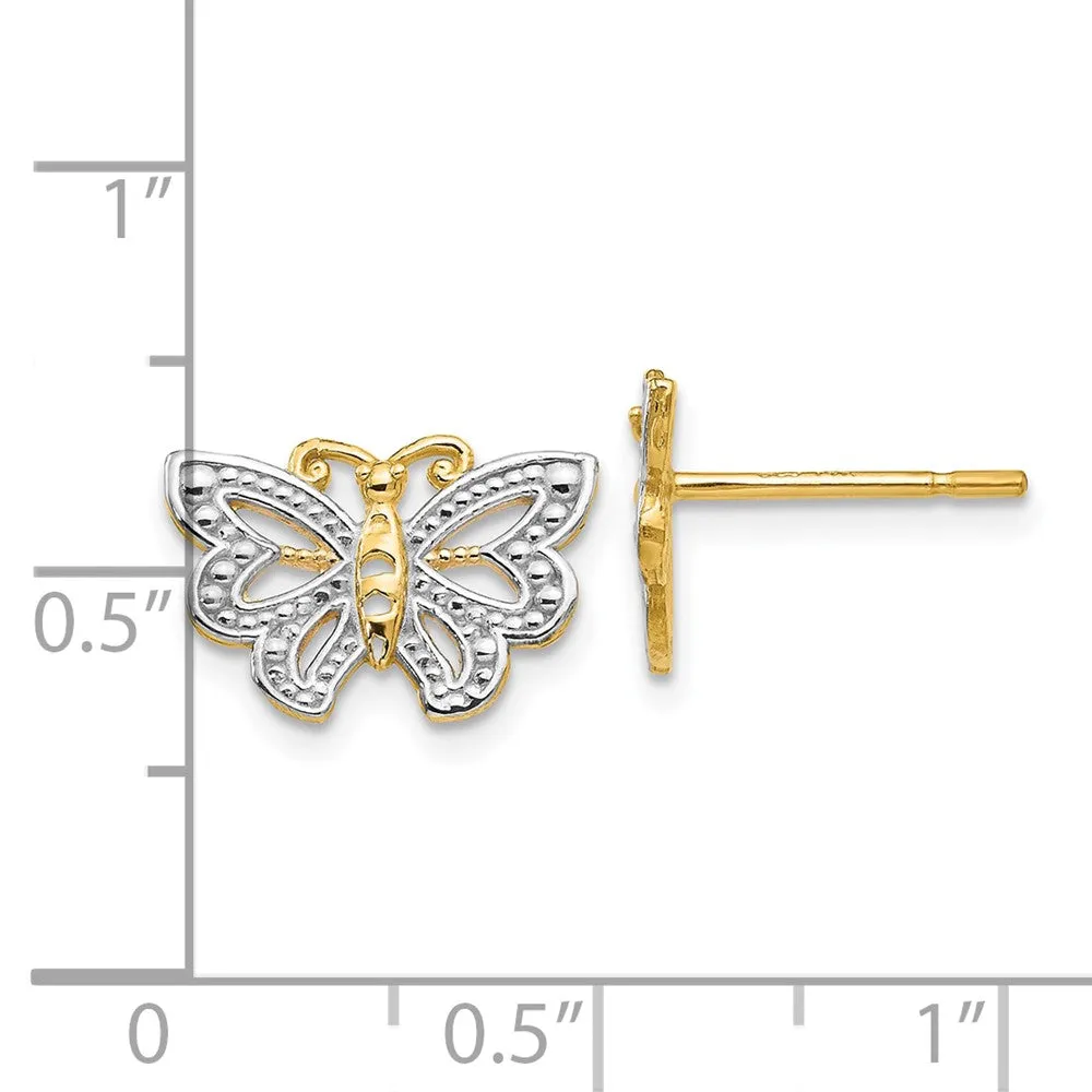 10K Yellow Gold & Rhodium Butterfly Post Earrings