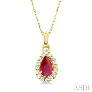 10KY Diamond and Ruby Pendant w/ 0.07 ctw & 18"