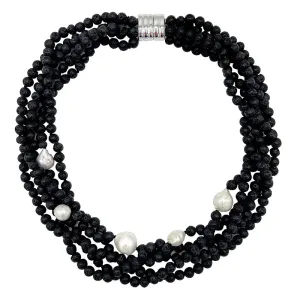 115-10 | 5-STRAND LAVA STONE & PEARL CHOKER