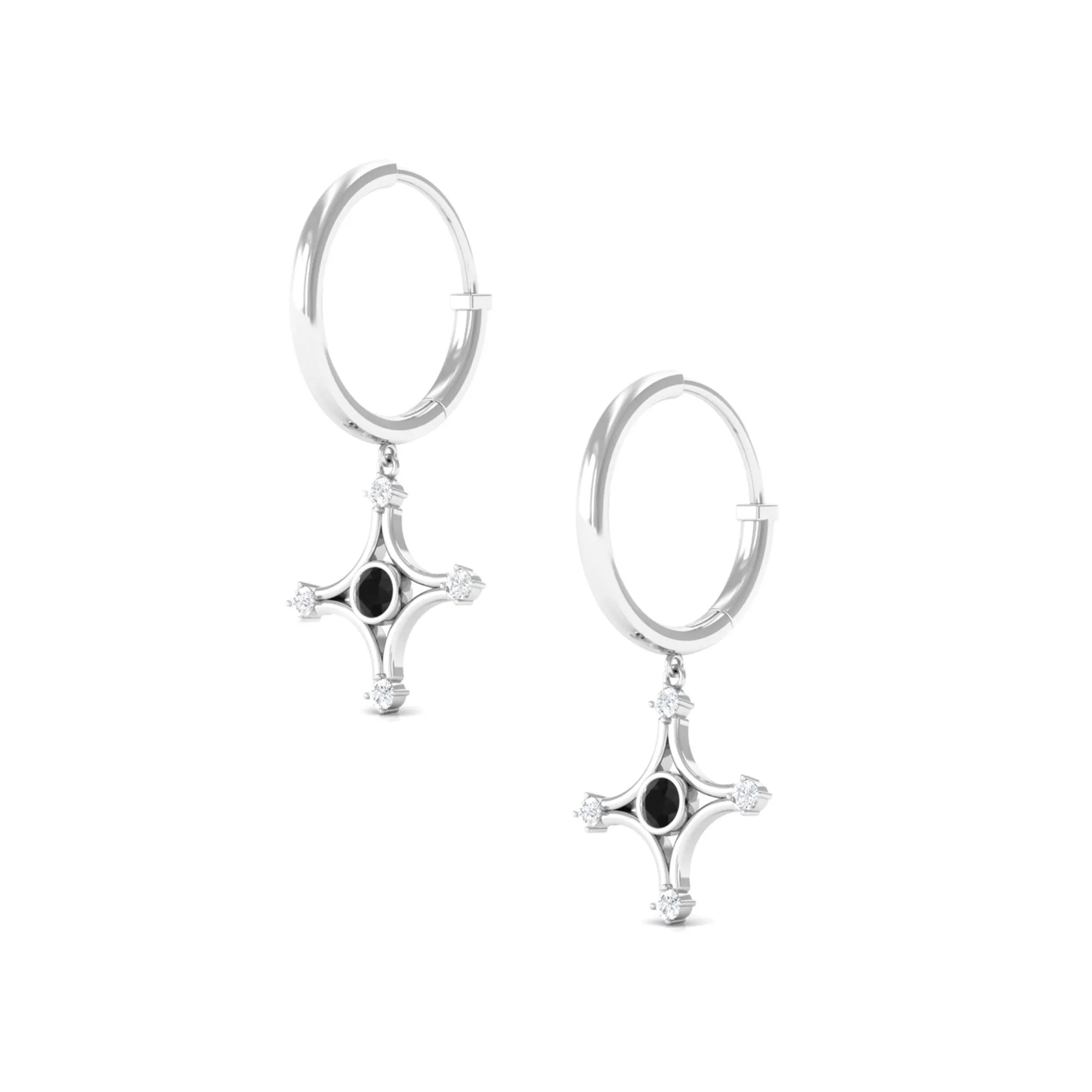 1/2 CT Created Black Diamond and Diamond Star Dangle Hoop Earrings