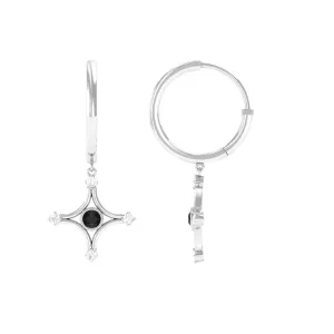 1/2 CT Created Black Diamond and Diamond Star Dangle Hoop Earrings