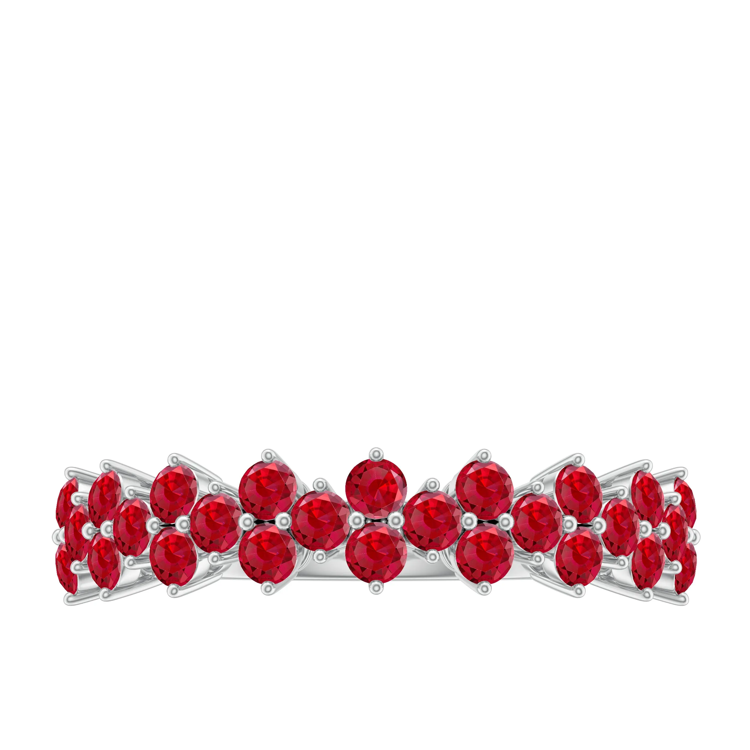 1.25 CT Created Ruby Cluster Eternity Ring in Prong Setting