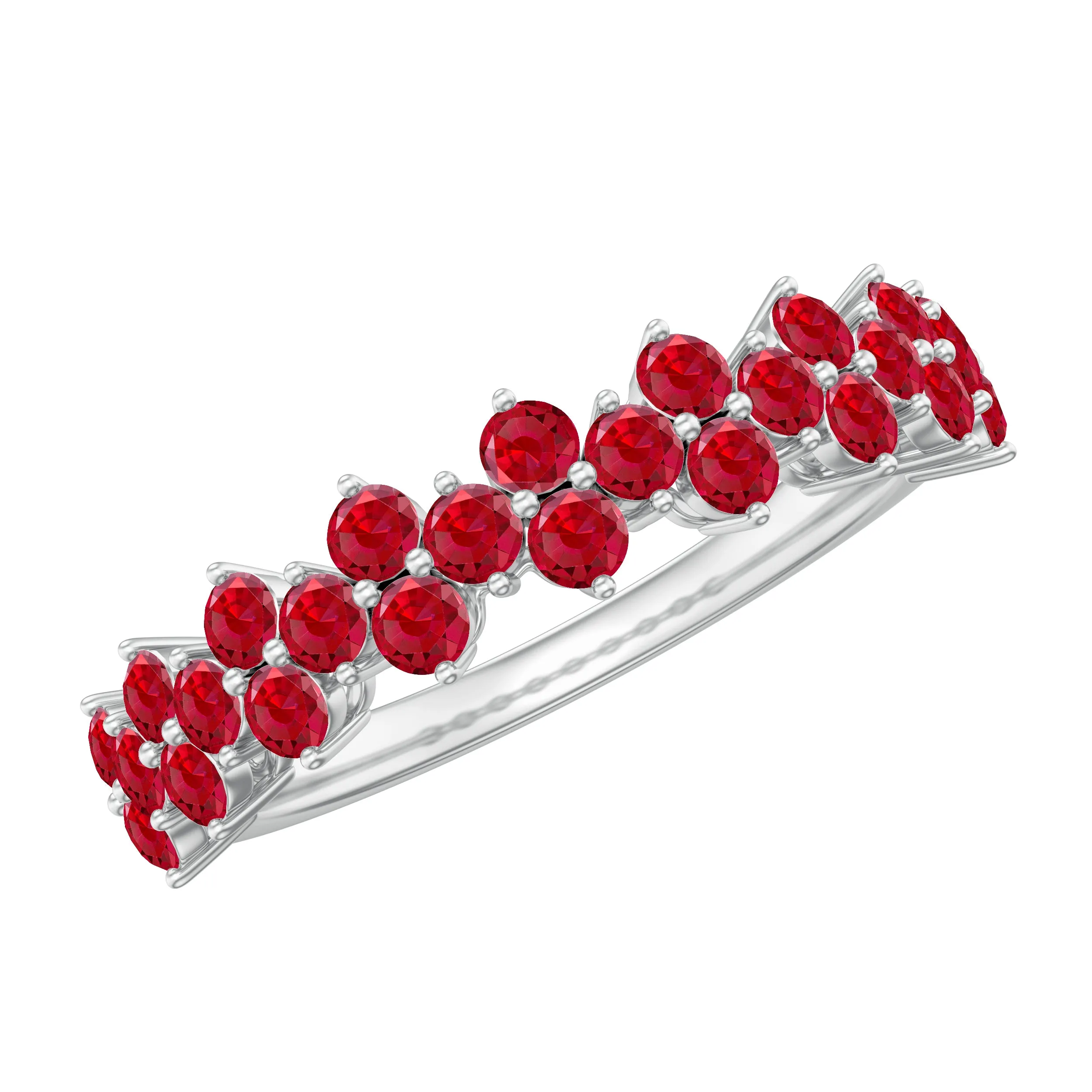 1.25 CT Created Ruby Cluster Eternity Ring in Prong Setting