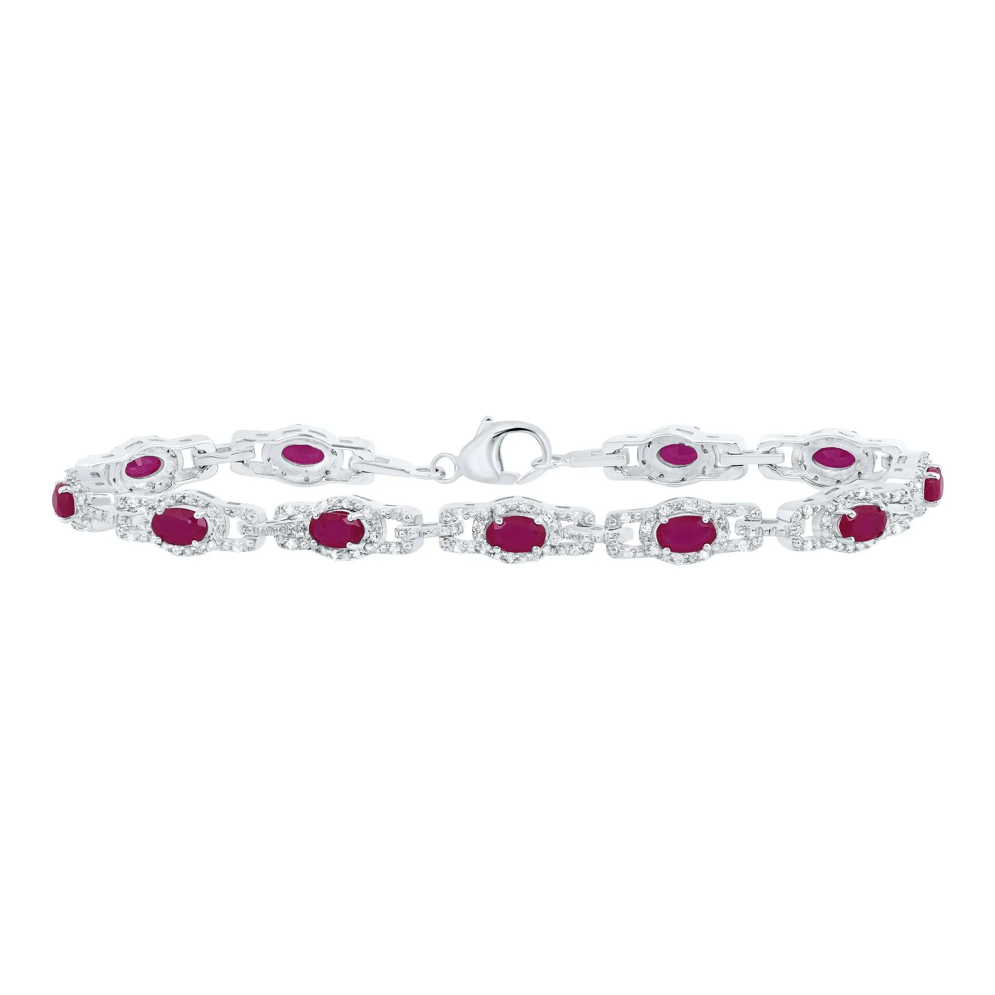 1/2cttw Diamond Oval Simulated Ruby Bracelet 925 Sterling Silver 7"