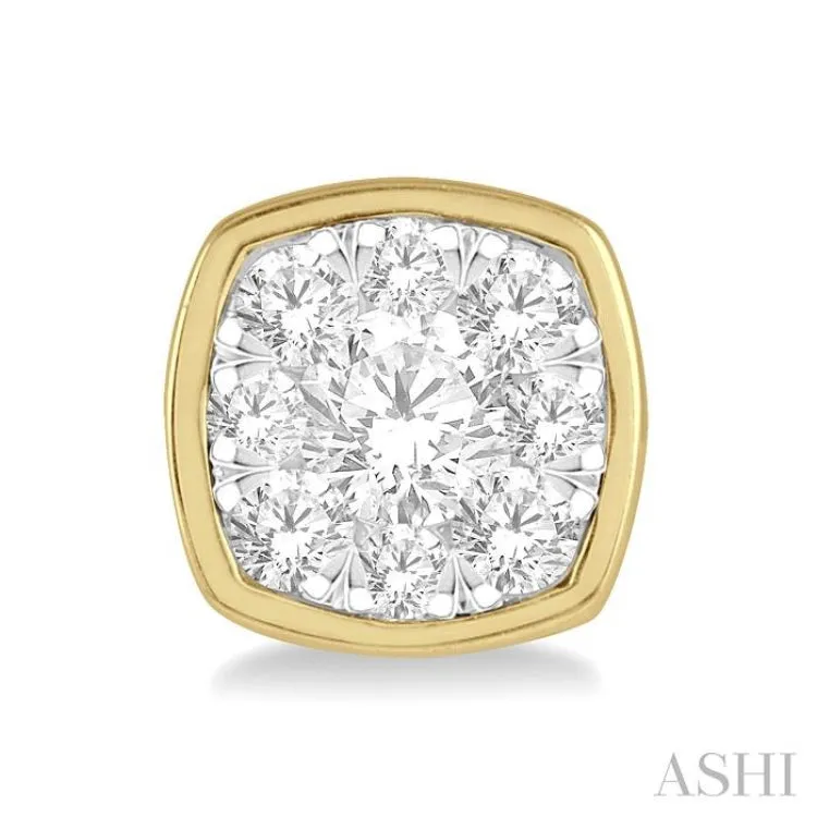 1/3 ctw Cushion Shape Round Cut Diamond Lovebright Stud Earring in 14K Yellow and White Gold