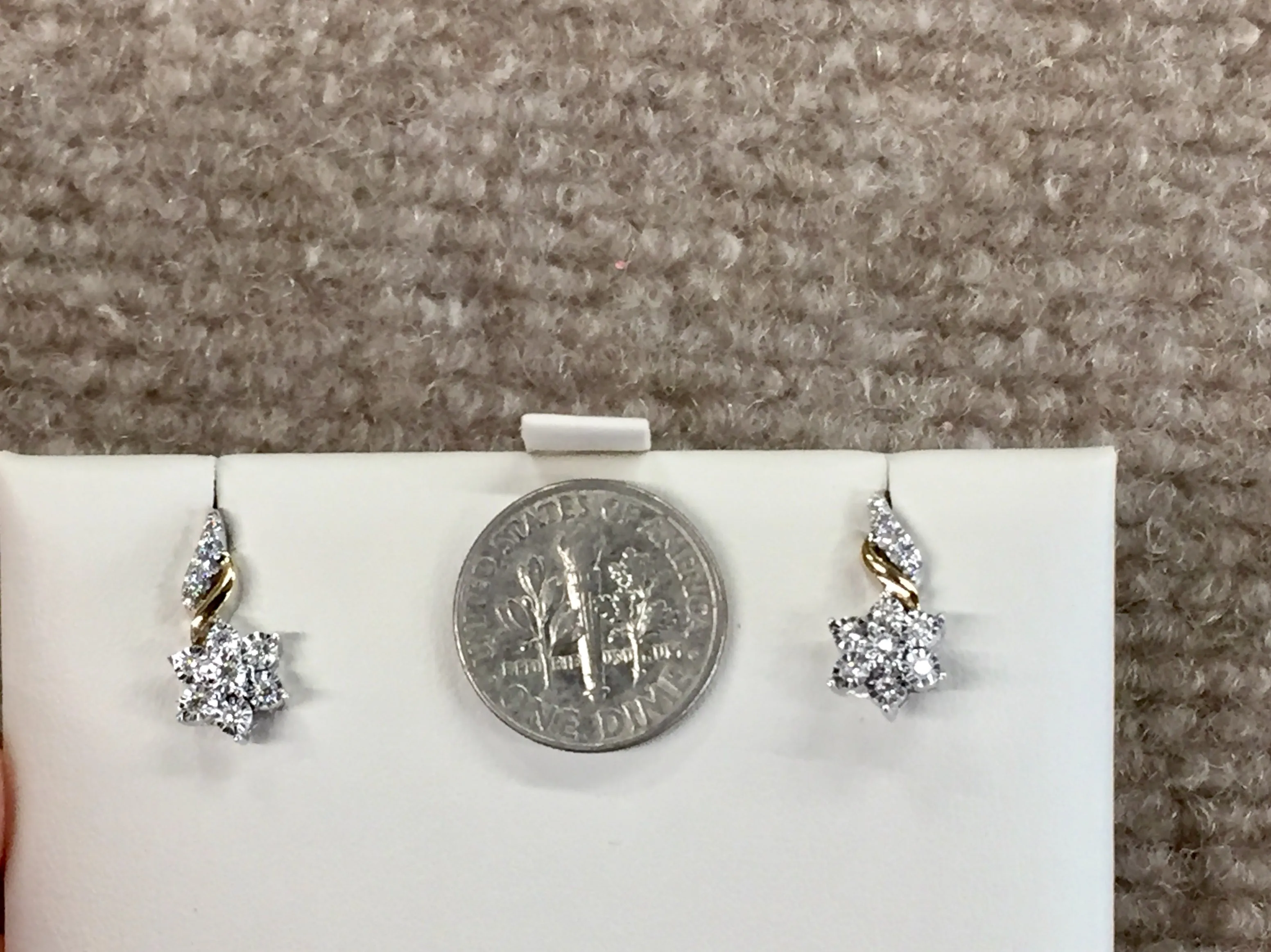 14 K Yellow And White Gold Diamond Earrings