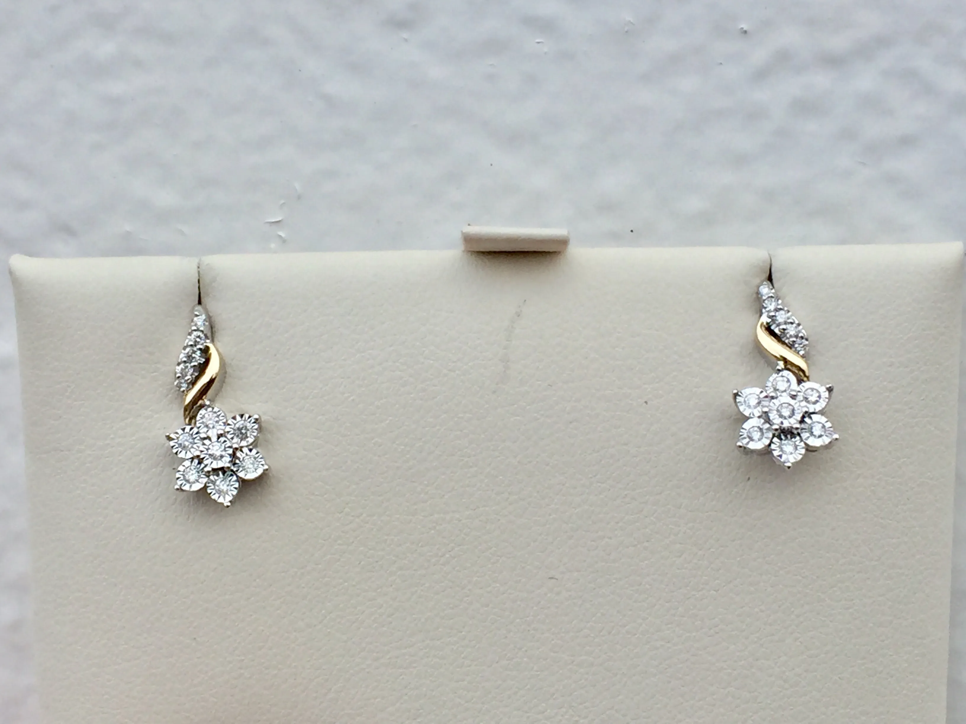 14 K Yellow And White Gold Diamond Earrings