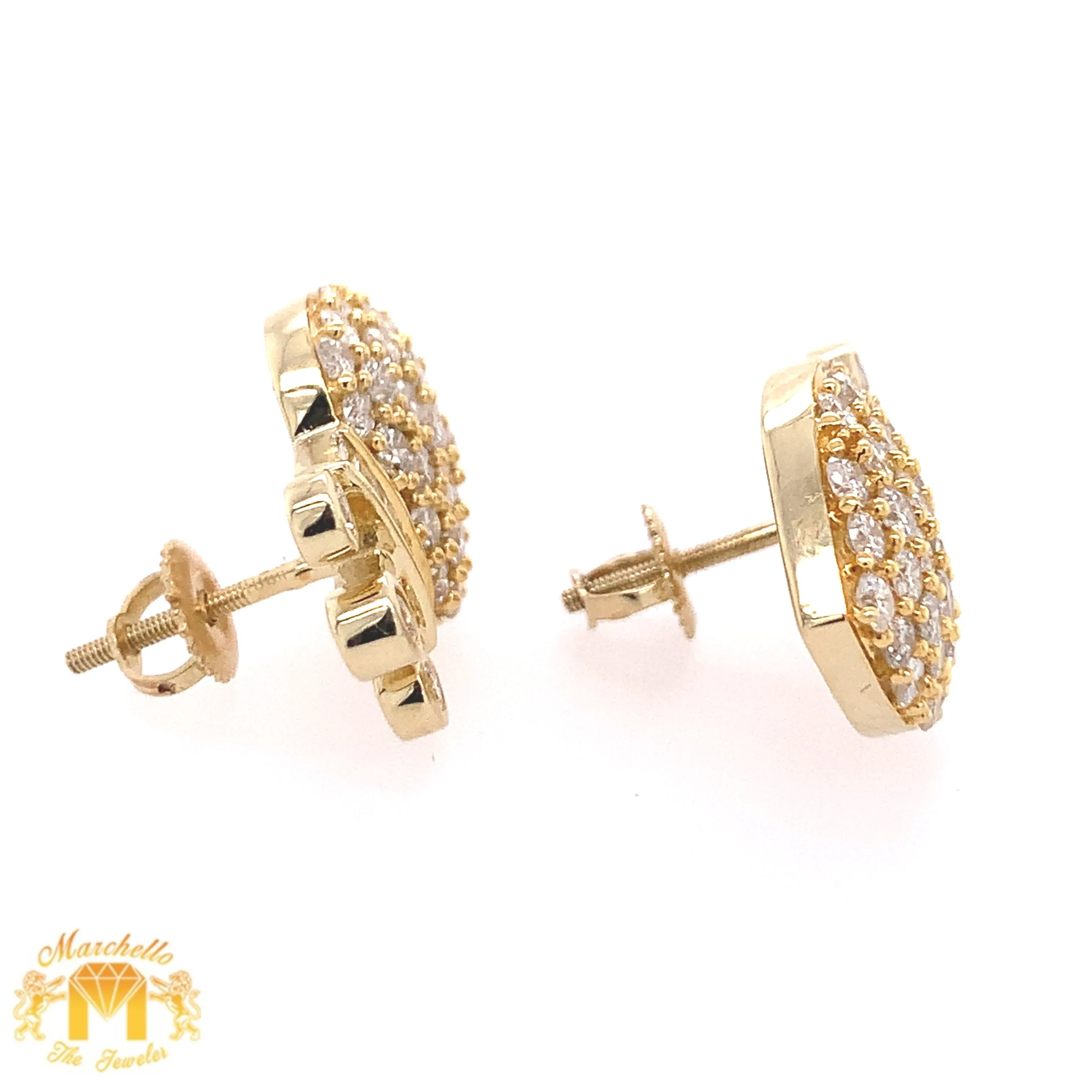 14k Gold Heart Diamond  Earrings with Crown