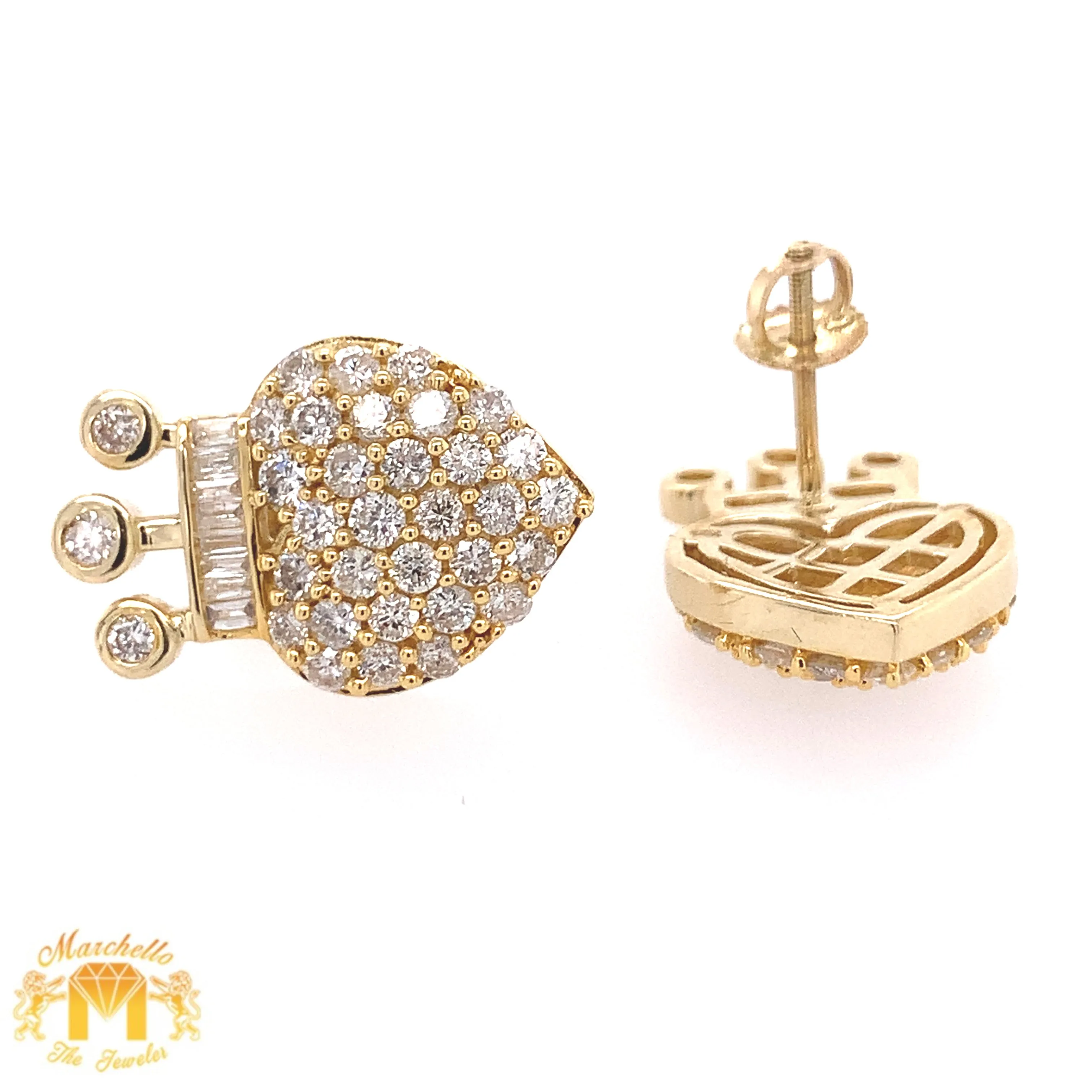 14k Gold Heart Diamond  Earrings with Crown