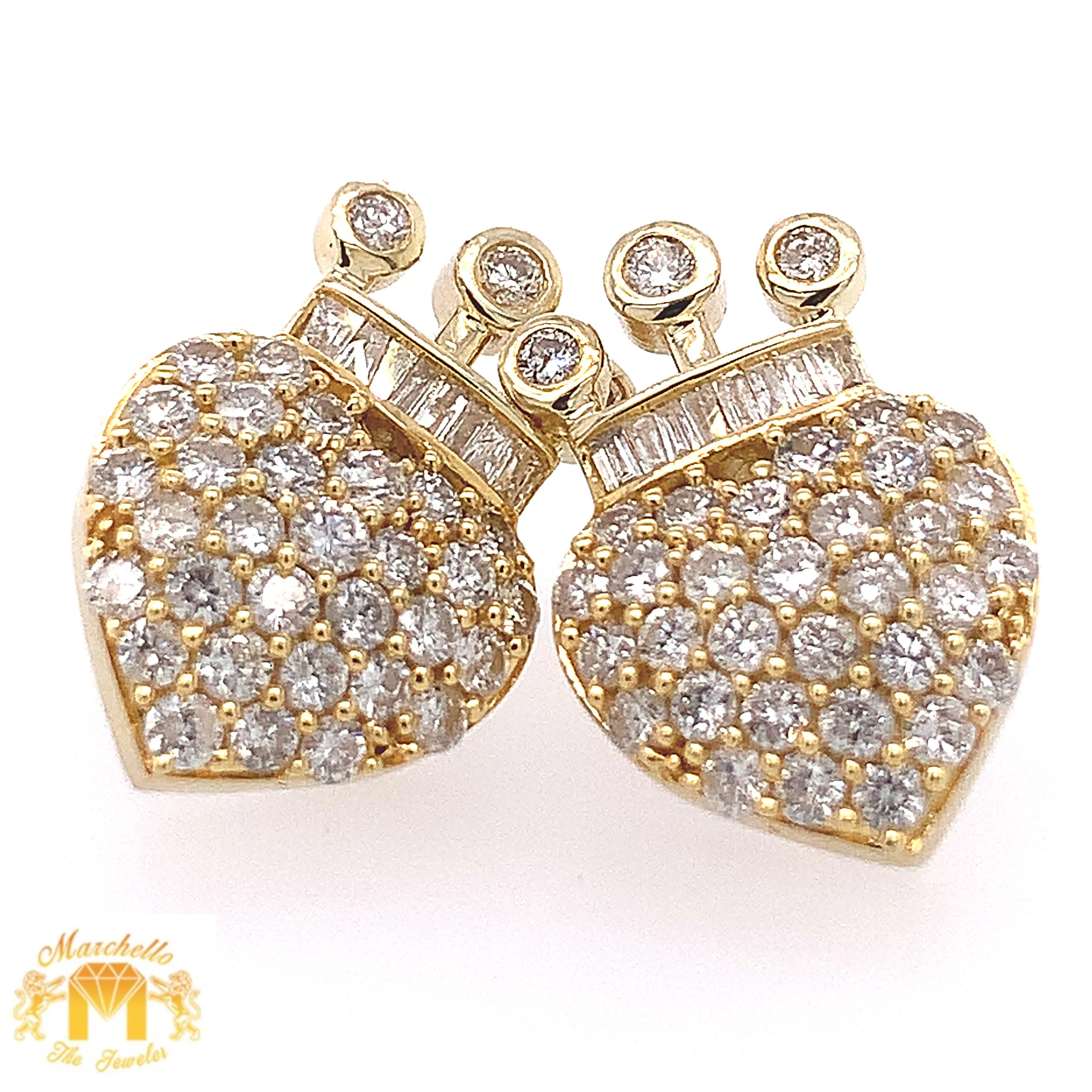 14k Gold Heart Diamond  Earrings with Crown