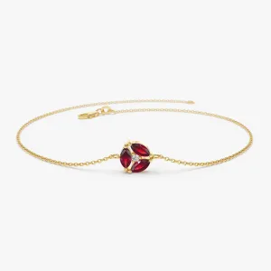 14K Gold Marquise Ruby Cluster Bracelet