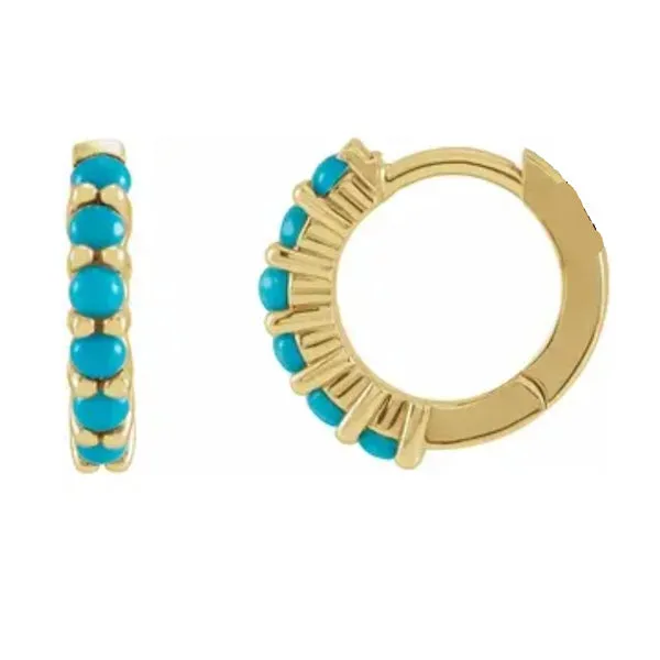 14k Gold Natural Turquoise 12.21mm Huggie Hoop Earrings