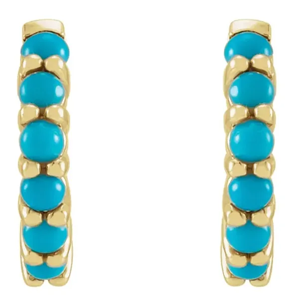 14k Gold Natural Turquoise 12.21mm Huggie Hoop Earrings