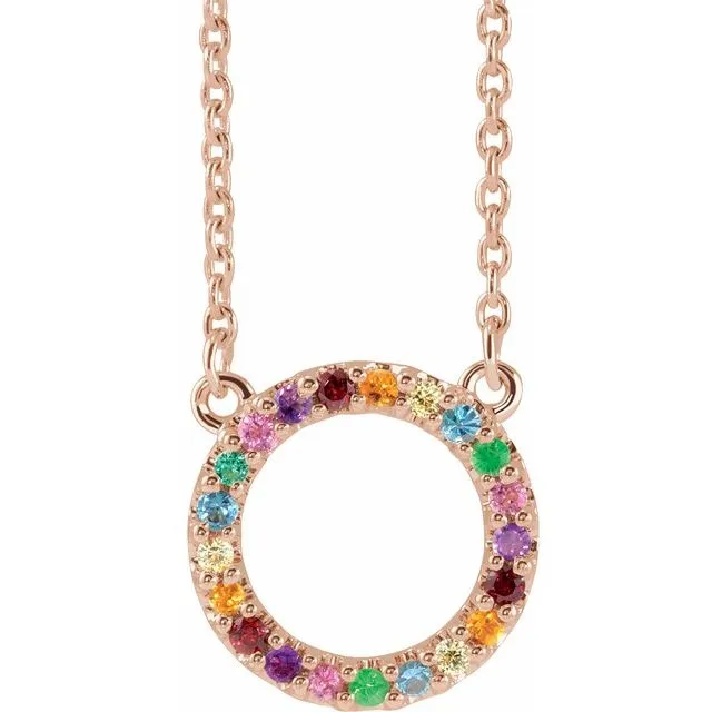 14k Gold Rainbow Natural Gemstone Circle Necklace