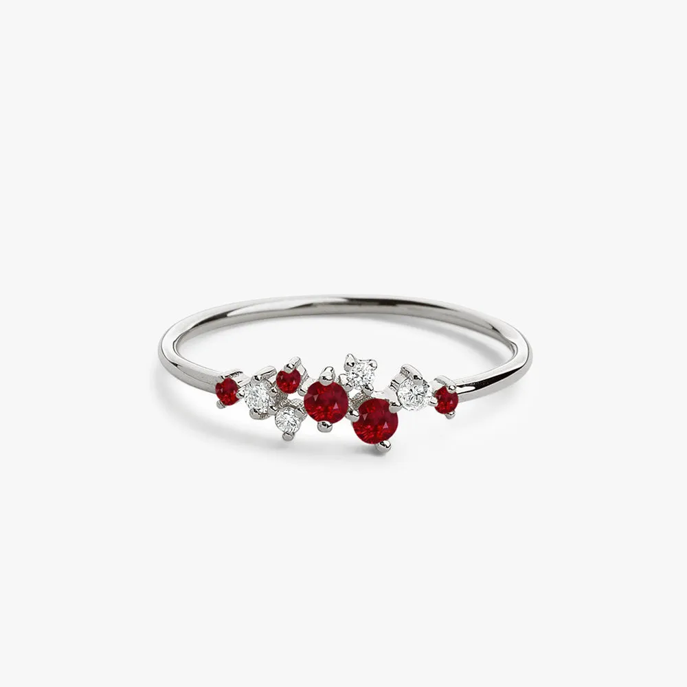 14k Gold Ruby and Diamond Cluster Ring