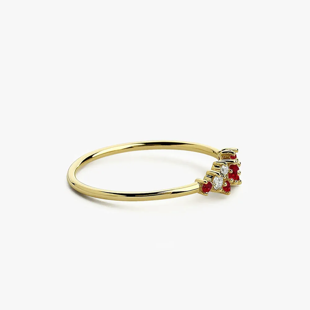 14k Gold Ruby and Diamond Cluster Ring