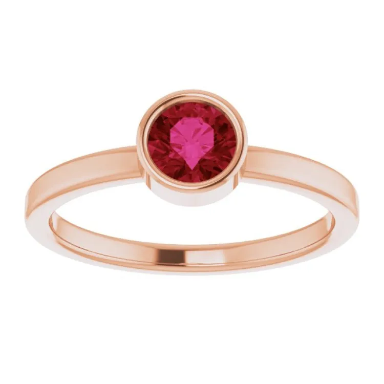 14K Rose 5 mm Lab-Grown Ruby Ring