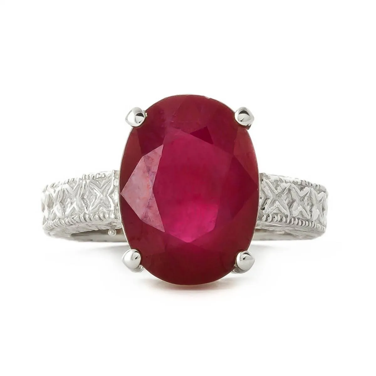 14K Solid White Gold Ring w/ Natural Oval Ruby