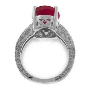 14K Solid White Gold Ring w/ Natural Oval Ruby