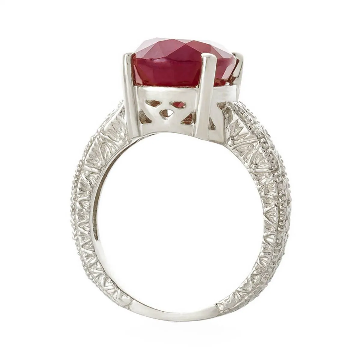 14K Solid White Gold Ring w/ Natural Oval Ruby