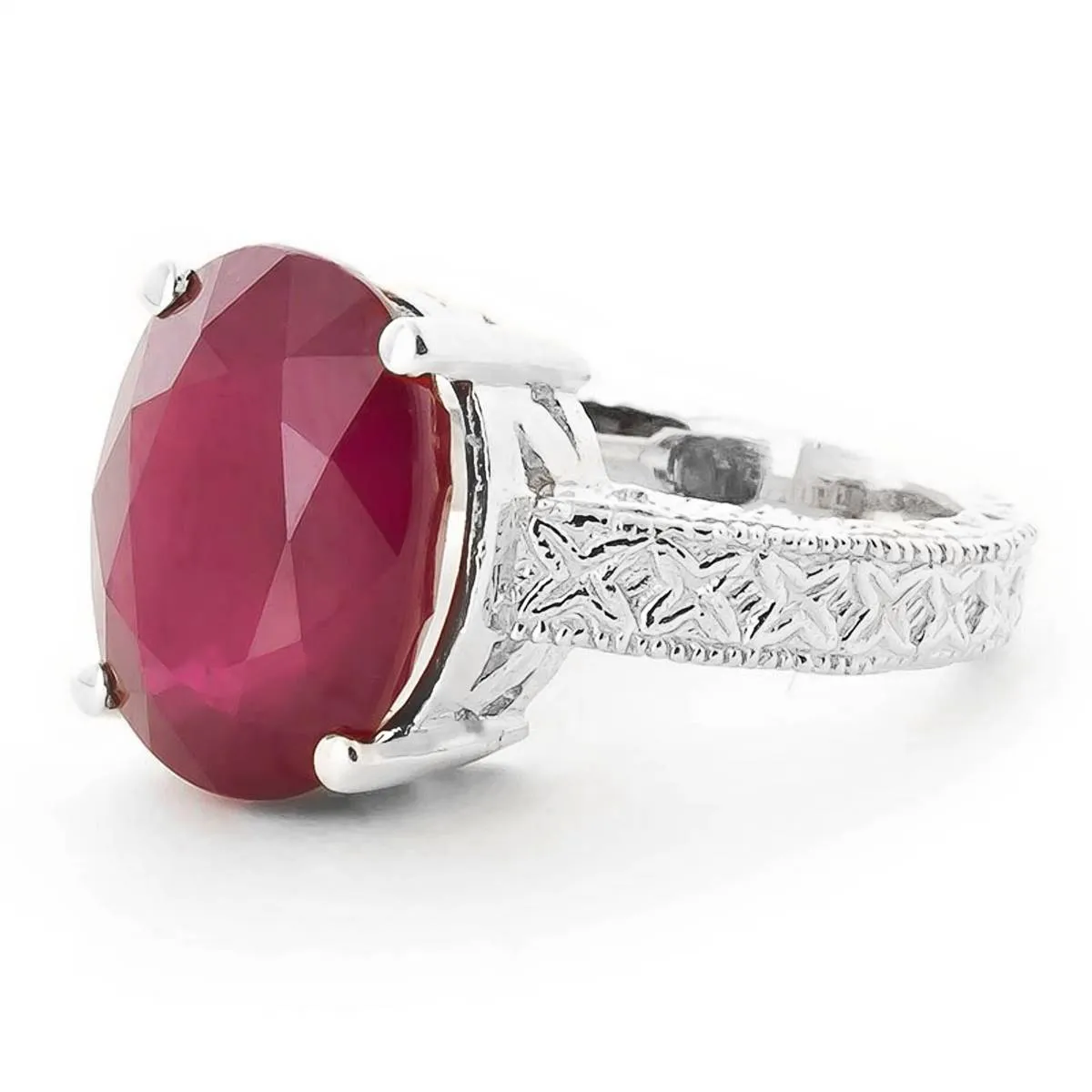 14K Solid White Gold Ring w/ Natural Oval Ruby