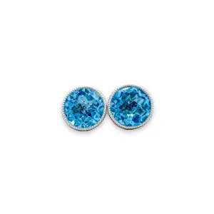 14K W Gold 1.91ctw 6.5mm Bezel Set Round Blue Topaz Earrings