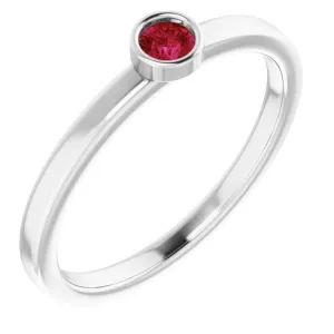 14K White 3 mm Lab-Grown Ruby Ring