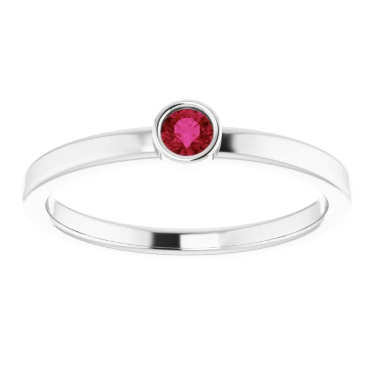 14K White 3 mm Lab-Grown Ruby Ring