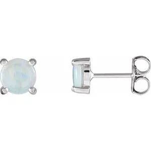 14K White 4 mm Natural White Opal Earrings