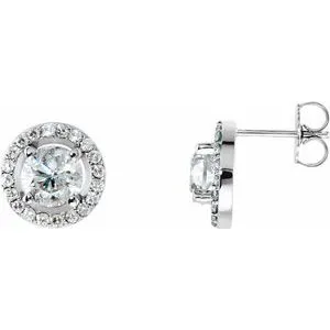 14K White 4 mm Round Forever One&trade; Moissanite & 1/6 CTW Natural Diamond Earrings