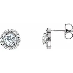 14K White 4 mm Round Forever One&trade; Moissanite & 1/6 CTW Natural Diamond Earrings