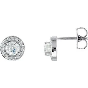 14K White 4 mm Round Forever One&trade; Moissanite & 1/6 CTW Natural Diamond Earrings