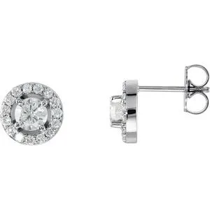 14K White 4 mm Round Forever One&trade; Moissanite & 1/6 CTW Natural Diamond Earrings