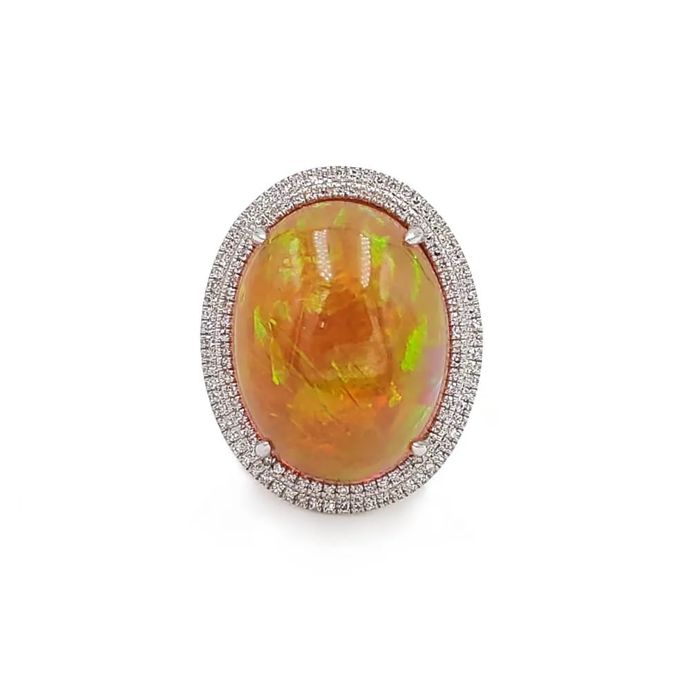 14K White Gold Diamond Mexican Fire Opal Ring