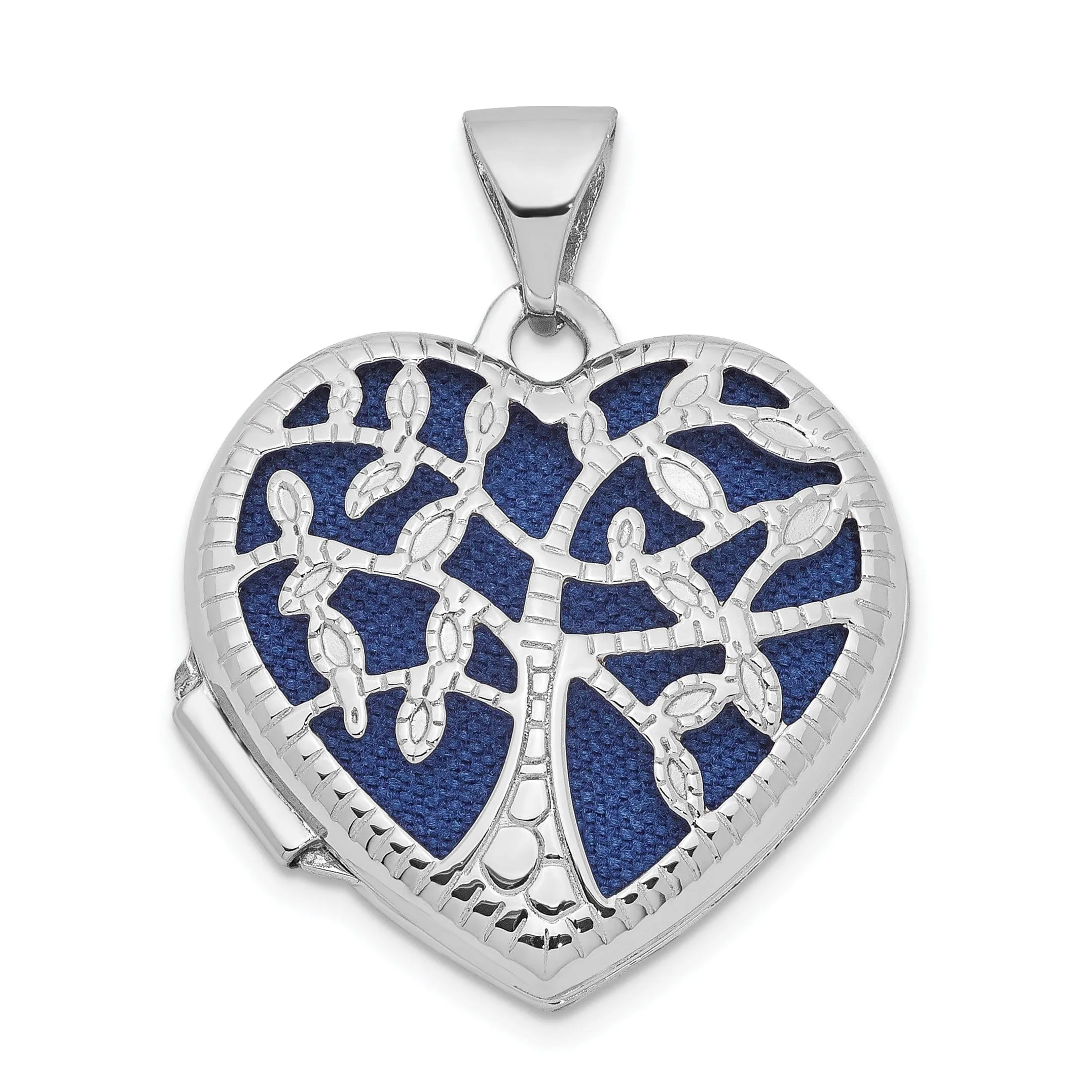 14k White Gold Heart withTree Locket